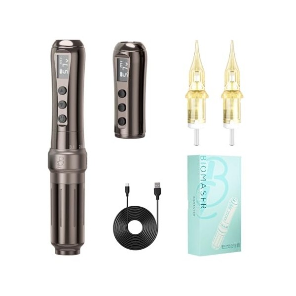 Biomaser U1 Wireless Semi Permanent Maquillage Permanent Crayon Sans Fil Réglable en Six Temps avec 2 Batteries 1000mAh Écran