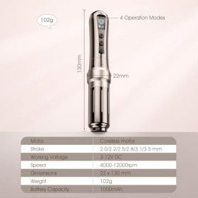 Biomaser U1 Wireless Semi Permanent Maquillage Permanent Crayon Sans Fil Réglable en Six Temps avec 2 Batteries 1000mAh Écran