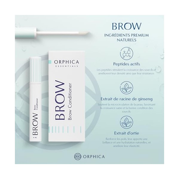 ORPHICA BROW Sérum pour sourcils 3 x 4 ml pour sourcils forts et pleins - Avec extrait dortie et de ginseng - Peptides - Gel