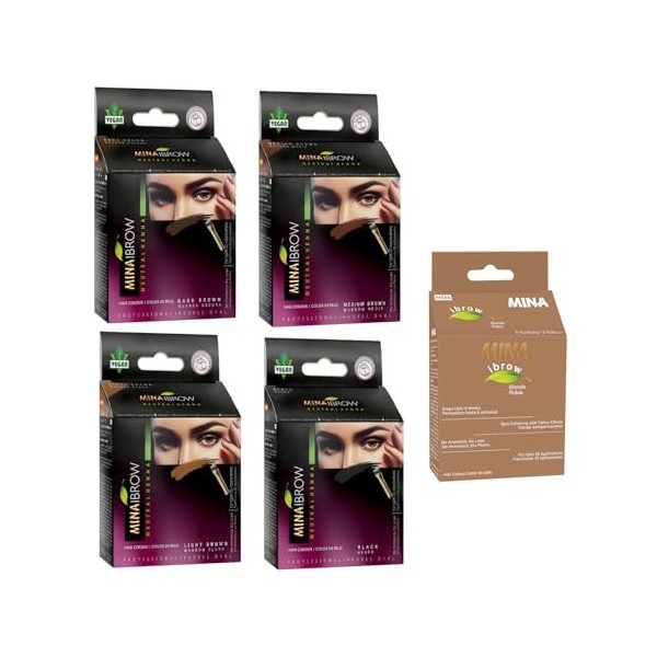 Mina iBrow Regular Pack & Coloring Tint Kit Up to 6 Week Dark Brown, Medium Brown, Light Brown, Black and Blonde Maquillage ...