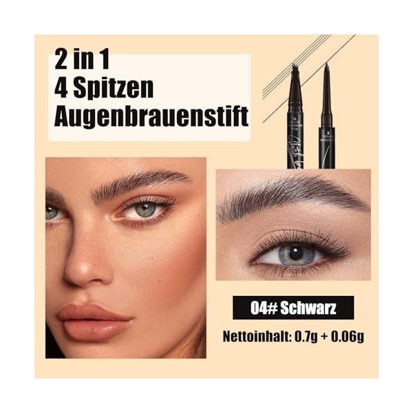 Magic 2025 Crayon à sourcils 2 en 1, avec 4 pointes fourchettes, pour une ligne précise et une longue durée de vie, étanche, 
