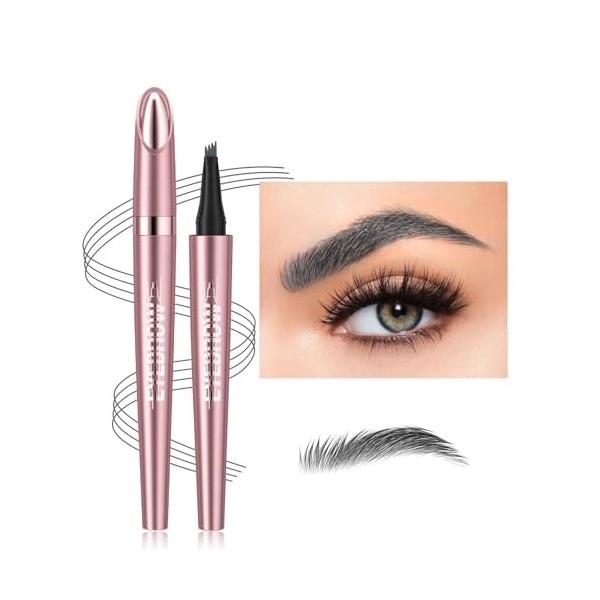 Vawolecy Stylo à sourcils Microblade, crayon à sourcils avec applicatrice à pointe micro-fourche à 4 broches de qualité supér...