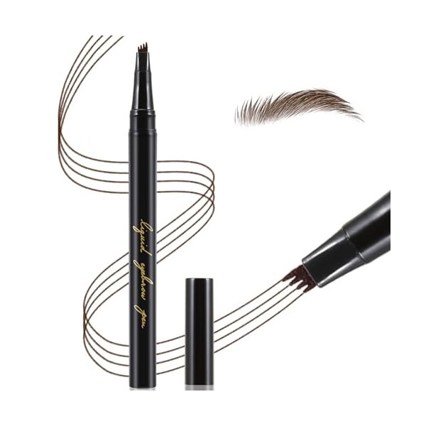 Apooliy Crayon à sourcils liquide, crayon à sourcils microblading imperméable, gel à sourcils micro 4 points, longue durée, c