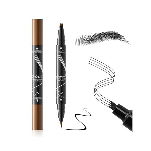 Stylo à sourcils en forme de cheveux facile à remplir, micro - stylo à double extrémité avec pointe de fourche et pointe préc