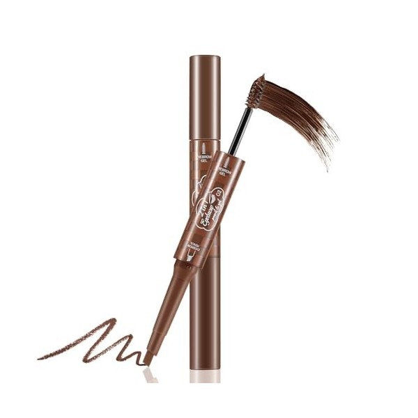 Apooliy Crayon et gel à sourcils 2 en 1, gel à sourcils résistant à leau, crayon à sourcils longue durée, applicateur de maq