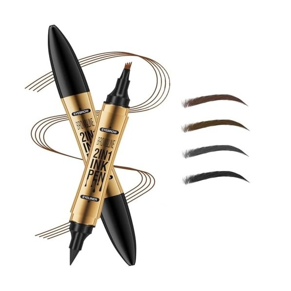 Crayon à sourcils à double extrémité, Crayon à sourcils waterproof et crayon à sourcils liquide à quatre pointes pour une déf