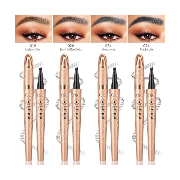 Crayon à sourcils liquide, Crayon à sourcils waterproof avec 4 pointes micro-fourches, Teinte à sourcils longue durée Pour un...