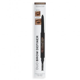 Revolution Duo Brow Definer Pencil, Définissez vos Sourcils, Brosse Incluse, Brun Moyen