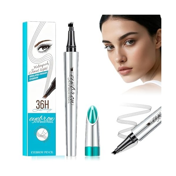 Crayon Sourcil Waterproof Liquide Avec Pointe Oblique À Quatre Dents, Eyebrow Pencil Haute Pigmentation, Stylo Sourcil Effet 