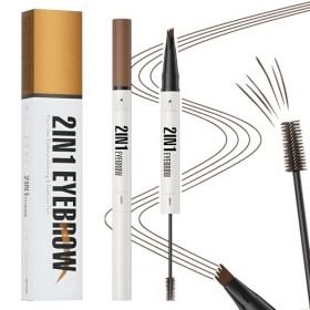 MOTIBACK Crayon à sourcils professionnel 2 en 1 avec gel, stylo Microblading et gel Brow imperméable, 4 pointes de fourchette