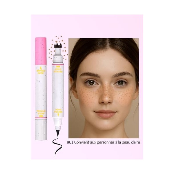 Erinde Stylo 2 en 1 Freckles Pen, Tampon à Taches de Rousseur et Eyeliner Liquide, Waterproof, Séchage Rapide, Look Naturel e