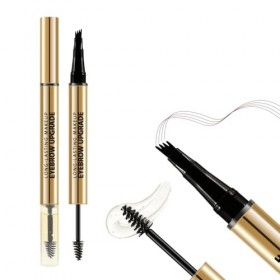 Boobeen Crayon et Gel 2 en 1 pour Sourcils - Stylo Microblading 4 Pointes avec Cire Transparente - Effet Poils Naturels - Ten