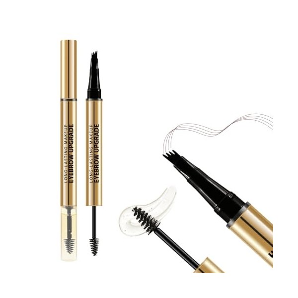 Boobeen Crayon et Gel 2 en 1 pour Sourcils - Stylo Microblading 4 Pointes avec Cire Transparente - Effet Poils Naturels - Ten