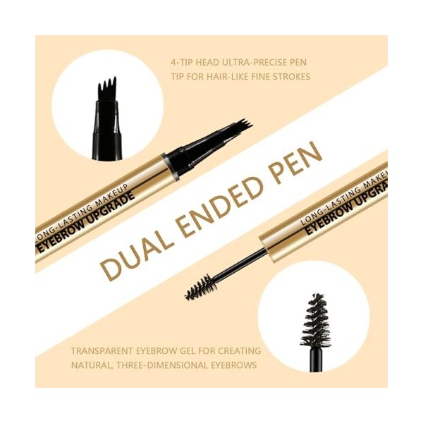 Boobeen Crayon et Gel 2 en 1 pour Sourcils - Stylo Microblading 4 Pointes avec Cire Transparente - Effet Poils Naturels - Ten