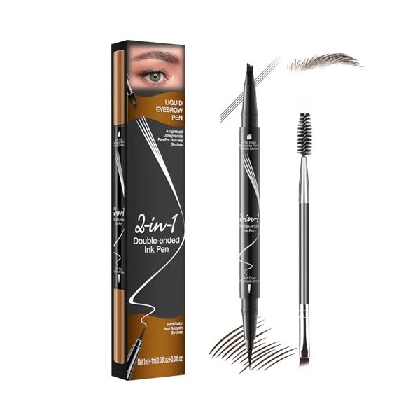 iwontalersy Crayon À Sourcils Double Embout 2 En 1,Crayon À Sourcils À 4 Pointes Microfourchues,Étanche À Leau,Brosse À Sour ...