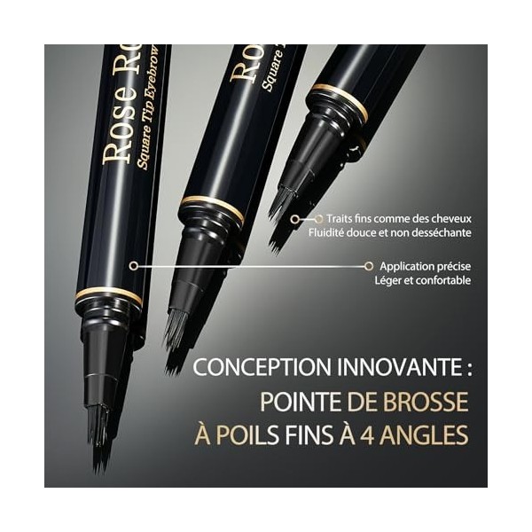 Rose Roll Crayon à sourcils Microblading étanche avec brosse à poils souples, Feutre à Sourcils Couleur longue durée, Définis