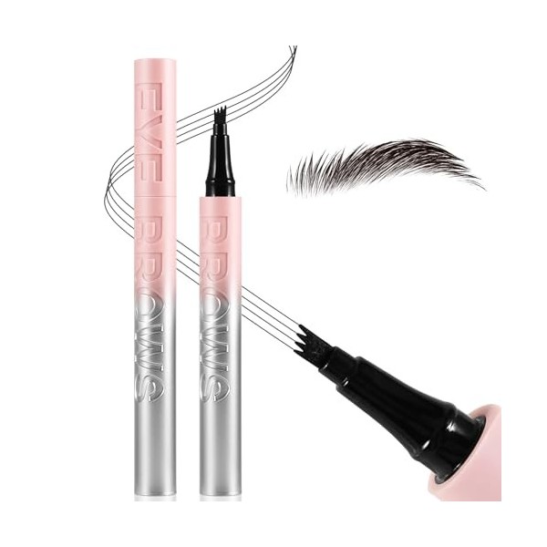 Boobeen Crayon à sourcils liquide, Stylo à sourcils waterproof longue durée avec 4 pointes, Crayon à sourcils microblading po