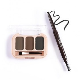 Boobeen 3 Couleur Poudre à sourcils et Crayon à sourcils à double extrémité avec brosse angulaire，Avec brosse en spirale，Crée