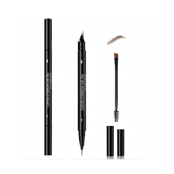 Crayon à sourcils waterproof pour sourcils clairsemés, 2 en 1, double embout avec pointe incurvée et précise, anti-bavures, l