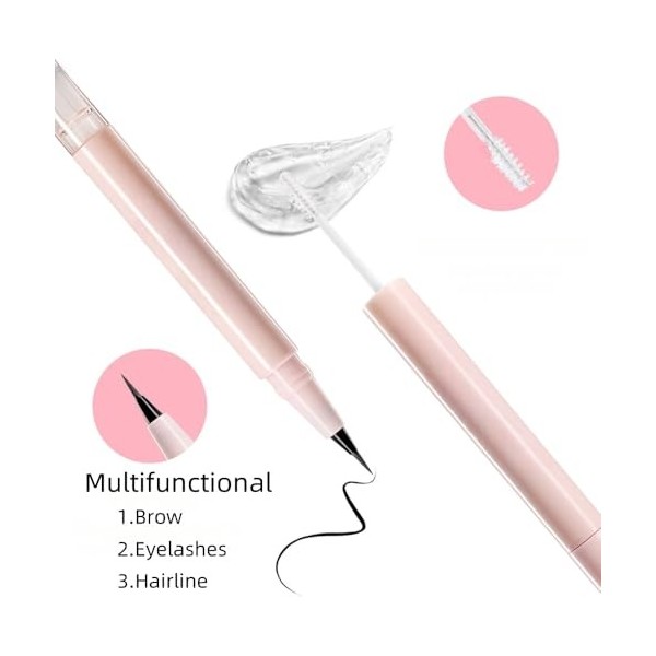 Crayon Sourcils Résistant à l’Eau à Pointe Fine, Stylo 2-en-1 avec Gel Fixateur pour Sourcils, Anti-Tâches, Usage comme Eyeli