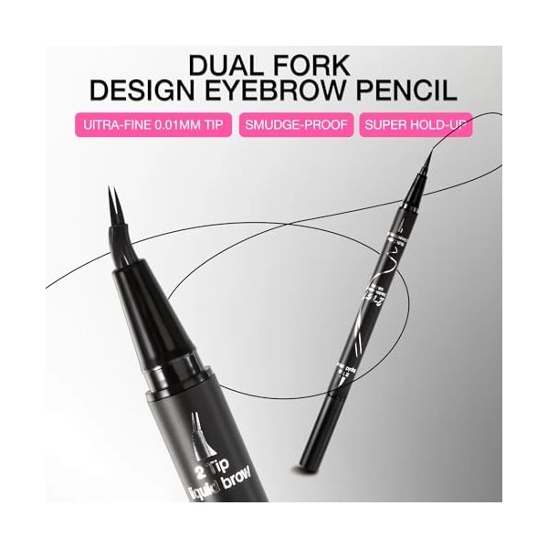 Boobeen Crayon à sourcils, 2-en-1 Crayon à sourcils à double extrémité avec pointe courbée et pointe brosse précise, résistan