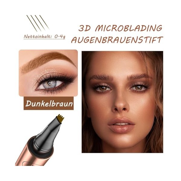 Microblading Crayon à sourcils 2025 - Crayon à sourcils - Dessin des poils - Étanche et résistant au nettoyage - Avec 4 point