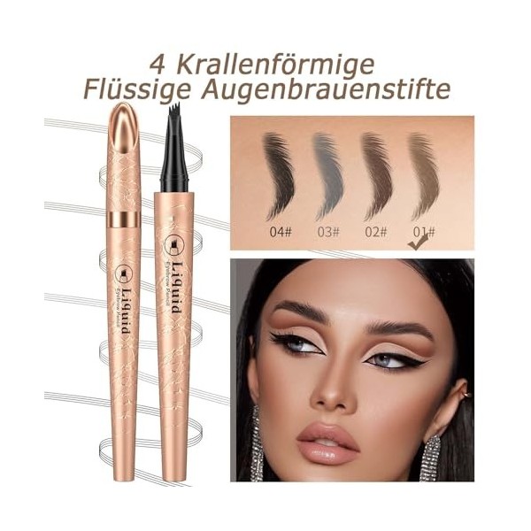 EONFAVE 3D Microblading 2024 Crayon à sourcils magique, imperméable, avec 4 pointes fourchettes, longue tenue, lisse, séchage