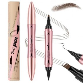 2 en 1 Crayon à sourcils, Eye-liner, Crayon microblading à double extrémité avec applicateur à pointe micro-fourche à 4 broch