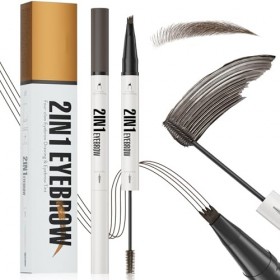 Crayon à Sourcils Microblading, Crayon Sourcil 2 en 1 et Gel à Sourcils Teintée, Stylo à Sourcils Double Embout Waterproof, M