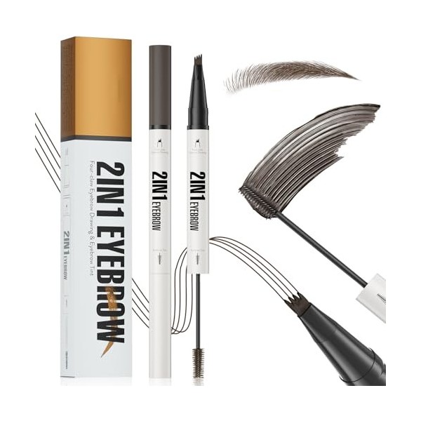 Crayon à Sourcils Microblading, Crayon Sourcil 2 en 1 et Gel à Sourcils Teintée, Stylo à Sourcils Double Embout Waterproof, M