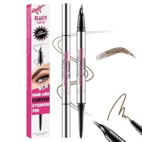 Stylo à sourcils incurvé, crayon à sourcils 2-en-1 à double extrémité avec pointe micro à 2 griffes et pointe ultra fine, pou...