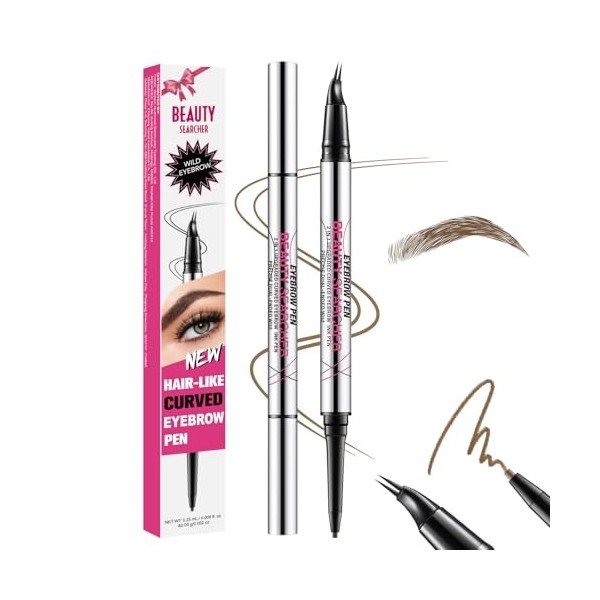 Stylo à sourcils incurvé, crayon à sourcils 2-en-1 à double extrémité avec pointe micro à 2 griffes et pointe ultra fine, pou...