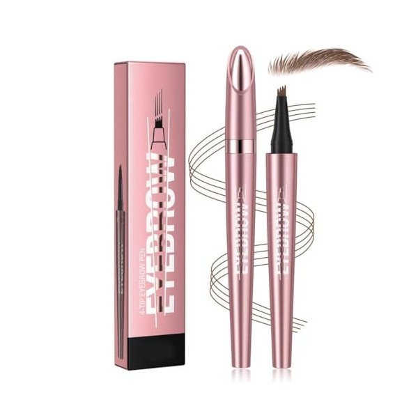 IKOPFLN 1 Pièce Or rose Crayon à sourcils imperméable 3D Microblading - Avec 4 pointes de fourchette - Pour des sourcils natu