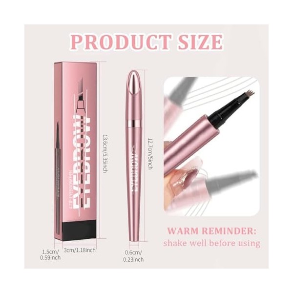 IKOPFLN 1 Pièce Or rose Crayon à sourcils imperméable 3D Microblading - Avec 4 pointes de fourchette - Pour des sourcils natu