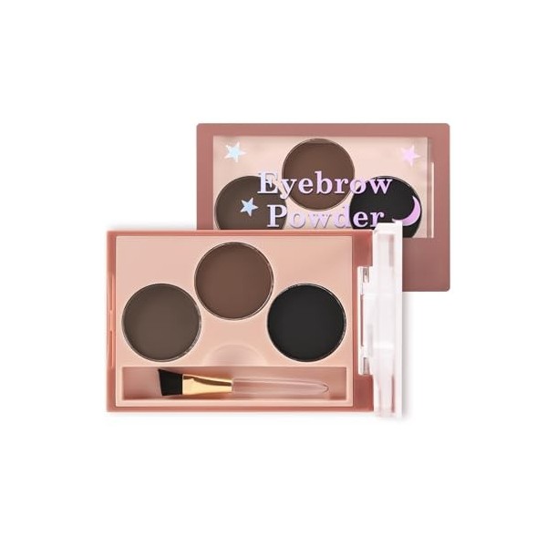 Boobeen 3 Couleurs Sourcil Powder Kit - Conseil de Maquillage Avec Brosse Biseautée pour un Look Parfait 3D