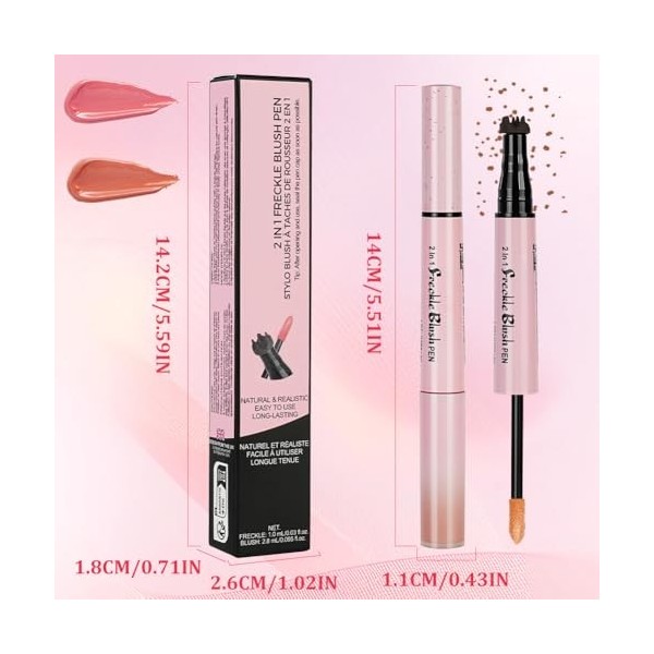 LOPHE Stylo 2-en-1 Tampon à Taches de Rousseur & Blush Liquide, Résistant à l’Eau et Séchage Rapide pour un Effet Naturel Hâl