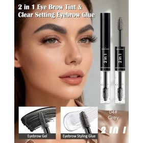 Double Head Eyebrow Gel 2 en 1, Crayon Sourcils Waterproof Longue Durée, Gris & Clair Teinture Sourcil Gel, Séchage Rapide 3D