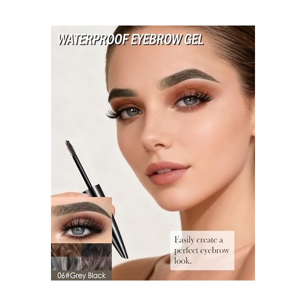 Teinture Sourcil, Gris Noir Gel Sourcils Longue Tenue Anti-Transfert, Crayon Pommade Sourcil Waterproof Highly Pigmented, Eff