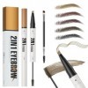 Crayon à sourcils liquide 2 en 1, 3D Crayon à sourcils Microblading et gel pour sourcils avec embout à 4 fourches, Crayon Sou...