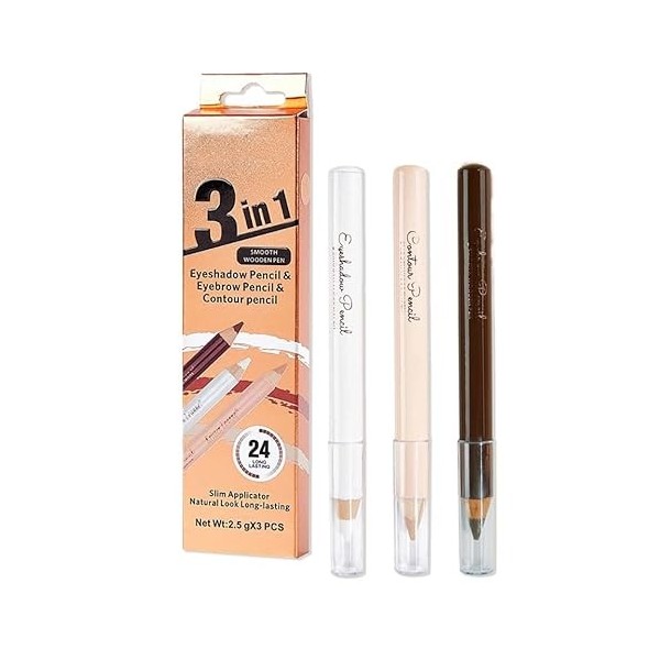 MOTIBACK Lot de 3 crayons à sourcils Brow Pencil imperméables en marron clair, marron foncé et curry léger, longue durée et r