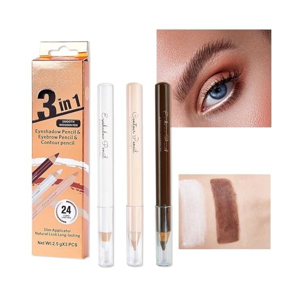 MOTIBACK Lot de 3 crayons à sourcils Brow Pencil imperméables en marron clair, marron foncé et curry léger, longue durée et r