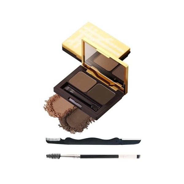Lot De 2 Poudre Maquillage Pour Kit Sourcils, Waterproof Longue Durée Teinture Sourcil, Marron Foncé/Marron Clair, Cadeau Pou
