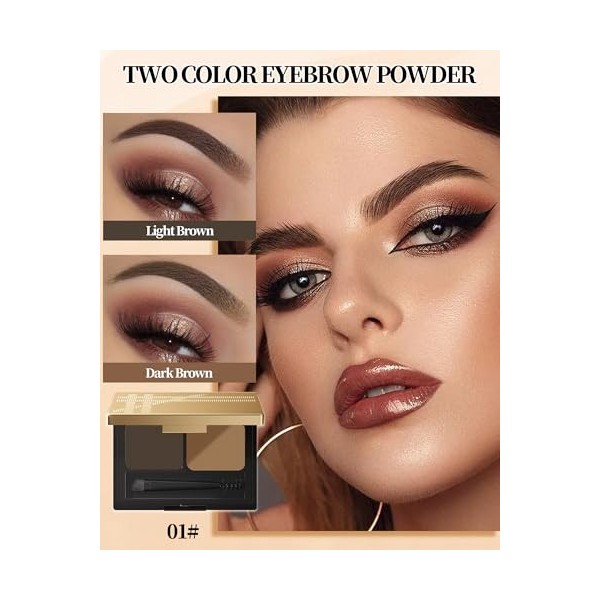 Lot De 2 Poudre Maquillage Pour Kit Sourcils, Waterproof Longue Durée Teinture Sourcil, Marron Foncé/Marron Clair, Cadeau Pou
