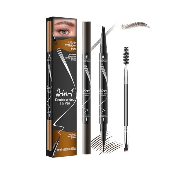 iwontalersy 2 pièces Crayon À Sourcils Double Embout 2 En 1,Crayon À Sourcils À 4 Pointes Microfourchues,Étanche À Leau,Bros