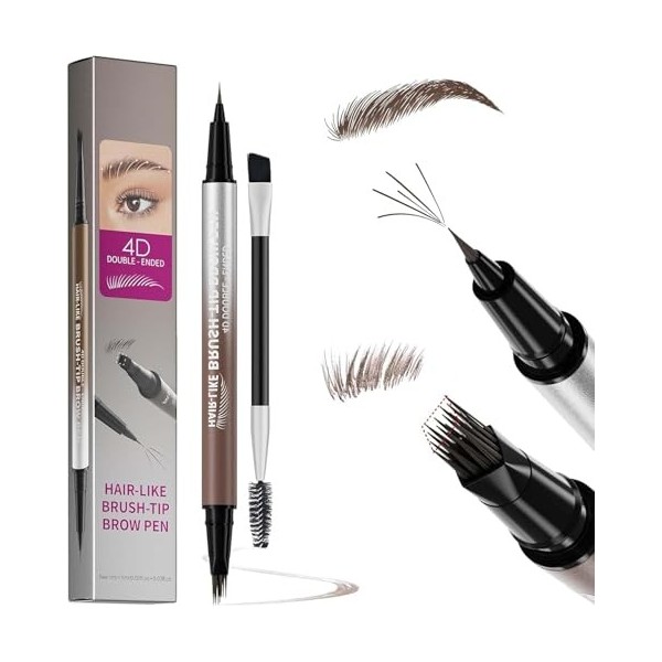2-en-1 Crayon à Sourcils Effet Poil à Poil - Microblading avec Pointe 4D & 0,1mm, Imperméable & Sans Bavure, Brosse Incluse ...