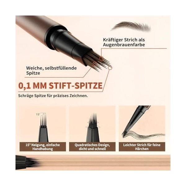 2-en-1 Crayon à Sourcils Effet Poil à Poil - Microblading avec Pointe 4D & 0,1mm, Imperméable & Sans Bavure, Brosse Incluse ...