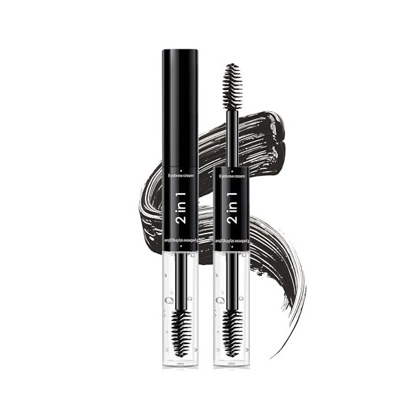 Double Head Eyebrow Gel 2 en 1, Crayon Sourcils Waterproof Longue Durée, Noir & Clair Teinture Sourcil Gel, Séchage Rapide 3D