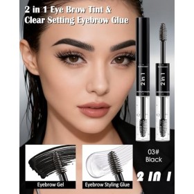 Double Head Eyebrow Gel 2 en 1, Crayon Sourcils Waterproof Longue Durée, Noir & Clair Teinture Sourcil Gel, Séchage Rapide 3D