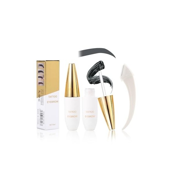 Gel Sourcils Peel Off, 2Pcs Noir Gris Teinture Sourcils Tattoo Longue Durée, Waterproof et Anti-transfert, Durée de Vie de 3 