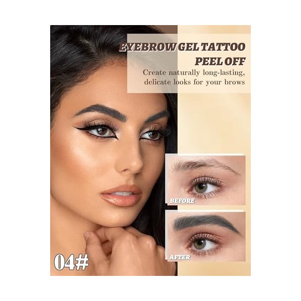 Gel Sourcils Peel Off, 2Pcs Noir Gris Teinture Sourcils Tattoo Longue Durée, Waterproof et Anti-transfert, Durée de Vie de 3 